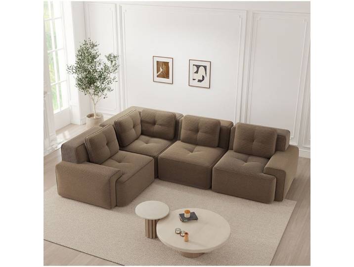 ROVRYN Canape d angle modulable 4 places 295 x 206 x 69 cm velours cotele marron sans montage