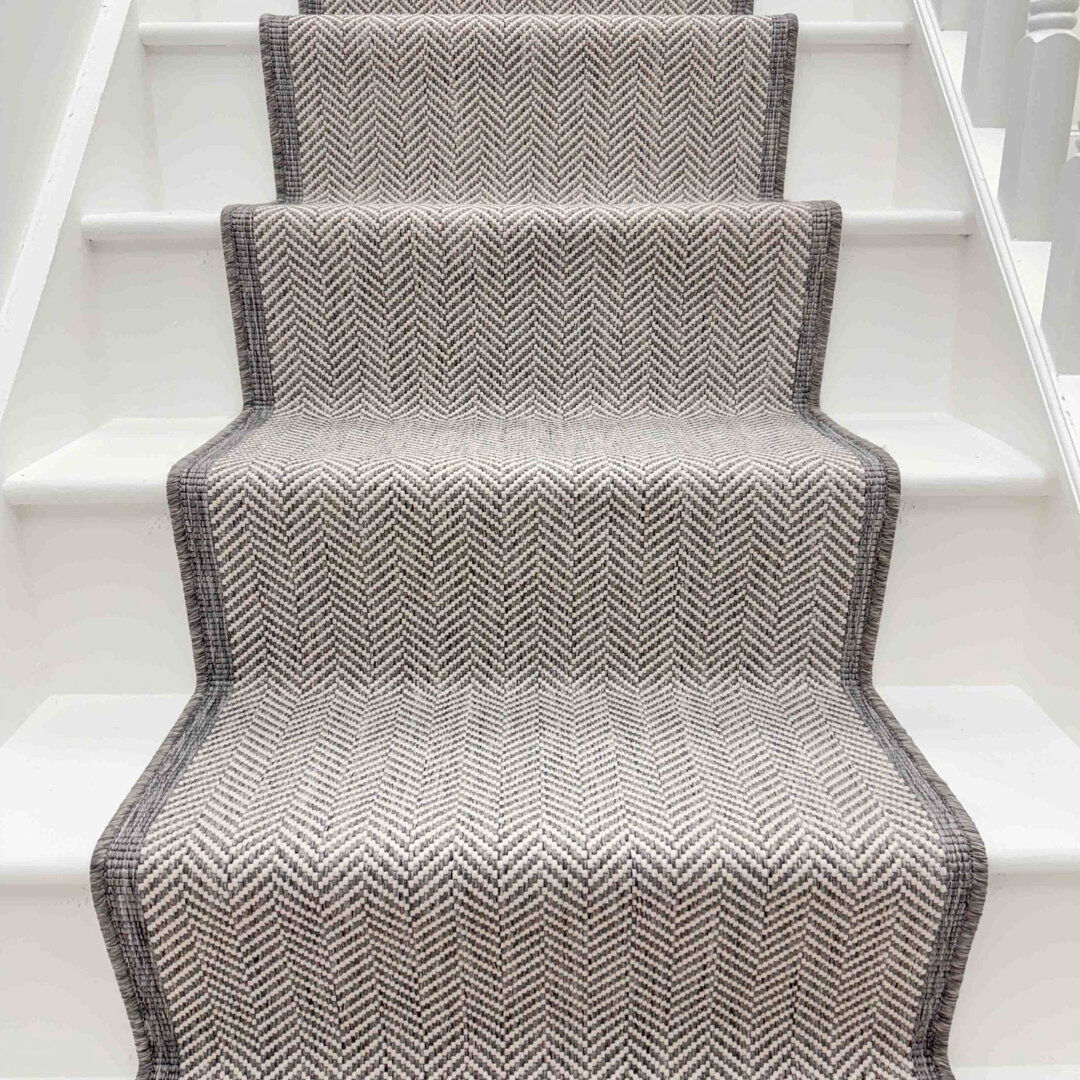 Ebern Designs Stair Runner Geometric Flatweave Area Rug Grey Runner 70 x 690 cm