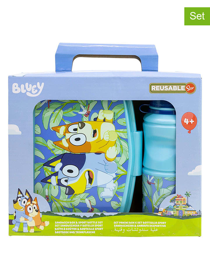 Stor 2tlg. Set: Lunchbox "Bluey" in Hellblau - onesize