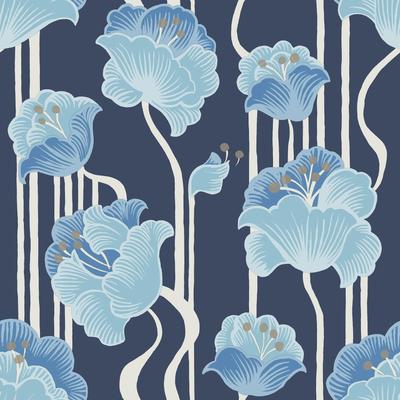 York Wallcoverings Shirley Blue Deco Floral Peel and Stick Wallpaper