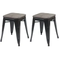 Proregal 2er-Set Hocker inkl. Holz-Sitzfläche | Metall, Industriedesign, stapelbar | Schwarz | Metallhocker Sitzhocker