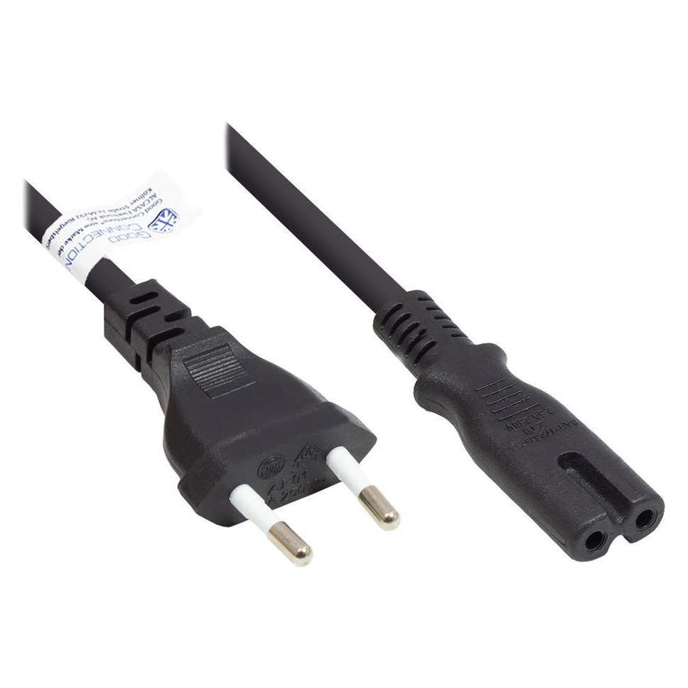 Good Connections Euro-Netzkabel Euro-Stecker Typ C (gerade) an C7/Euro 8 Buchse (gerade), schwarz, 0,75 mm², 10 m, (10 m, CEE 7/16, CEE 7/7) (P0370-S100)