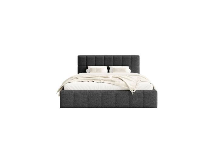 Lit plateforme en tissu bouclé 140x200 cm, Noir