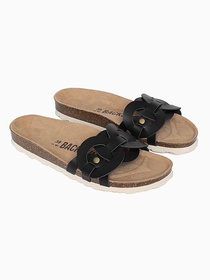 BACKSUN Leder-Pantoletten "Trapeze" in Schwarz - 36