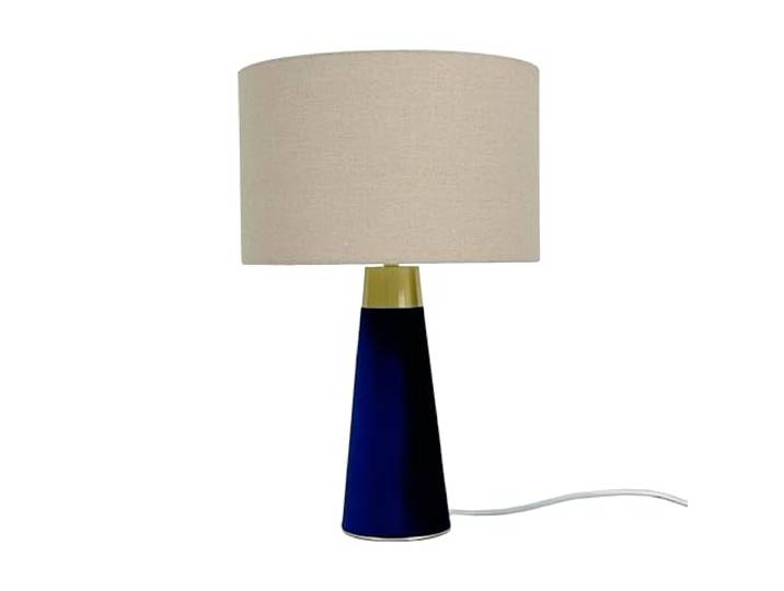 Relaxdays Lampe de table\, abat-jour en lin et pied en velours\, E27\, HxD : 47 x 40 cm\, lampe de chevet\, beige/bleu