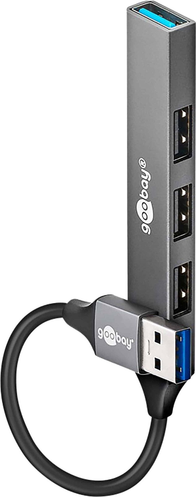 Goobay 74456 Slim USB-hub met 4 poorten, USB-A naar USB-A, 5 Gbit/s, lichtgrijs