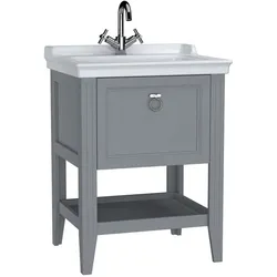VitrA Valarte Waschtisch-Möbel-Set 62178 64,5 x 53 x 88 cm, 1 Vollauszug, Korpus grau matt/Waschtisch weiß hochglanz
