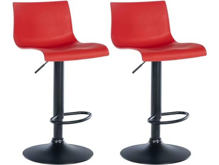CLP 2er Set Barhocker Branford I Stoff I Kunststoff I Höhenverstellbarer Küchenhocker I Thekenhocker Mit Integrierter Fußstütze Farbe rot Material Kunststoff