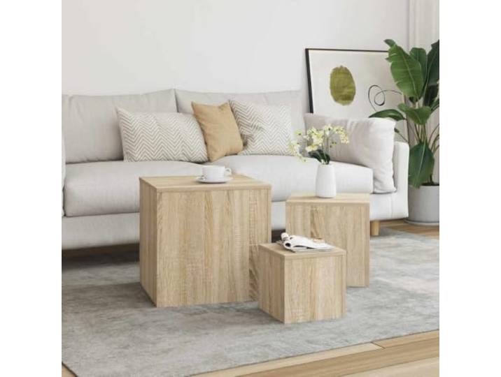 Beistelltische 3 Stk. Sonoma-Eiche Holzwerkstoff, Set von 3 Seitentischen 3er Set, Sonoma-Eiche, Holzwerkstoff, abgestufte Größen, pflegeleicht, langlebig, vielseitig nutzbar