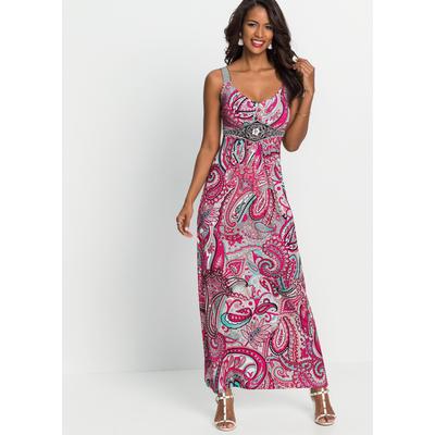 Maxikleid BONPRIX "Maxikleid mit Applikationen", Damen, Gr. 40/42 (M), N-Gr, ohne Ärmel, rosa (pink, türkis paisley), Obermaterial: 95% Polyester, 5% Elasthan. Besatz: 60% Polyester, 20% Elasthan, 20% metallisierte Fasern, schmal, Kleider Maxikleid,...