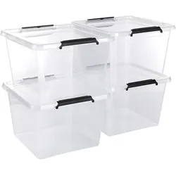 astor24 Aufbewahrungsbox mit Deckel 4er Set 32 Liter Kunststoffbox Stapelbox Lagerbox Regalbox