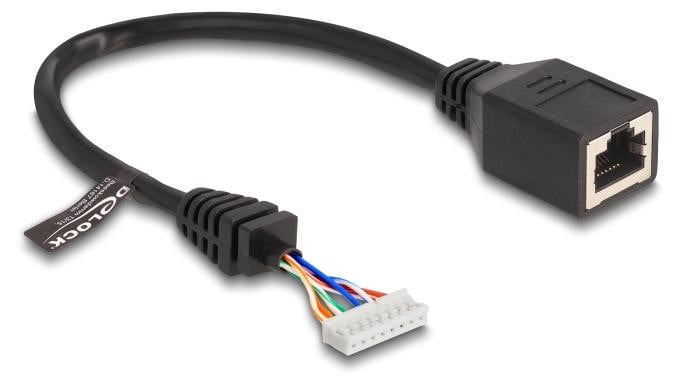 Delock RJ45-connector naar schroefklemconnector kabel, 8-polig, Cat.5e, 23 cm, zwart