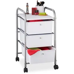 Relaxdays Badrollwagen mit 3 Schubladen Weiß,Silber
