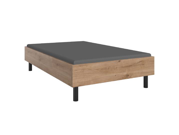 Futonbett Easy - Liegehöhe 60 cm 120 x 200cm Spanplatte, foliert Braun/Plankeneiche Dekor Schwarz Eiche