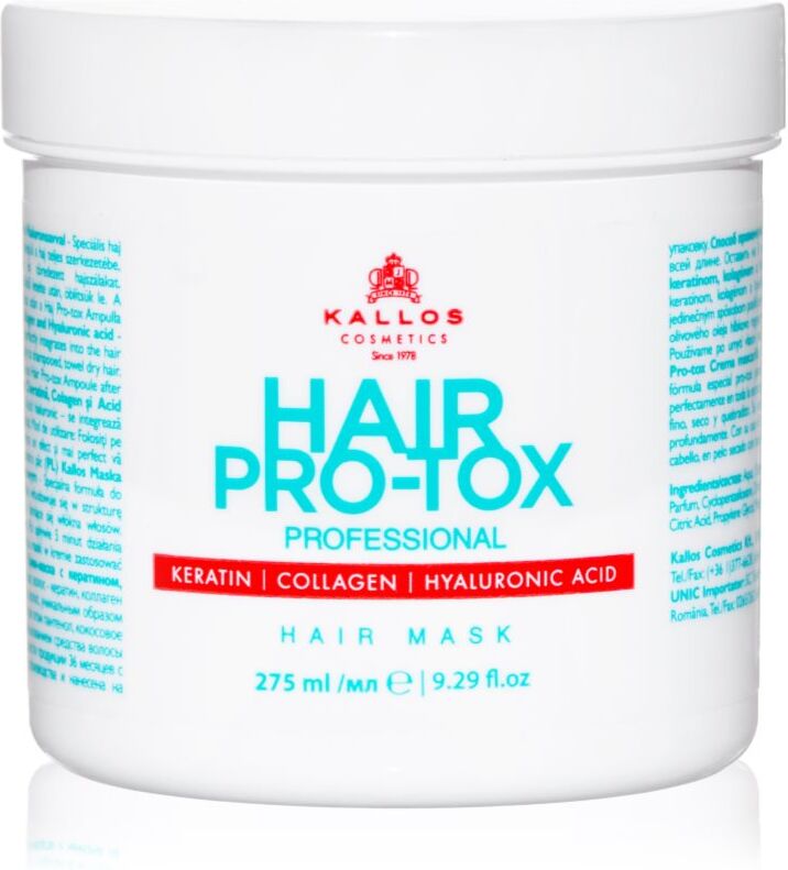 Kallos Hair Pro-Tox masque pour cheveux fragiles et abîmés à l'huile de coco, acide hyaluronique et collagène 275 ml