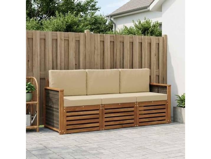 HFMDRMU Outdoor Couch Set Akazie 3-teilig mit Kissen, modulares Sofa Set aus massivem Akazienholz für Garten, Terrasse oder Poolbereich mit Lamellen-Design