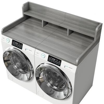 "2-Tier Washer Dryer Countertop, 54"" W x 27.5"" D Laundry Countertop for Folding Clothes, Dual Storage & Edge Guard"