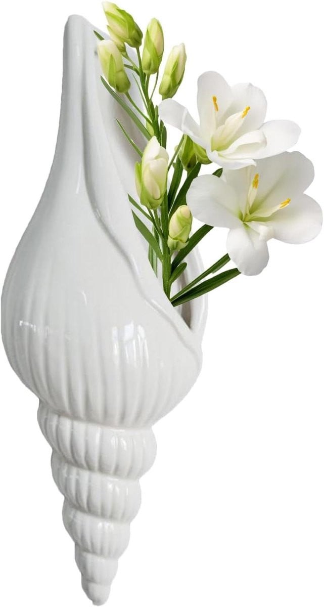 Wandvaas Schelp - Wit Keramische Muurvaas voor Woonkamer Decoratie