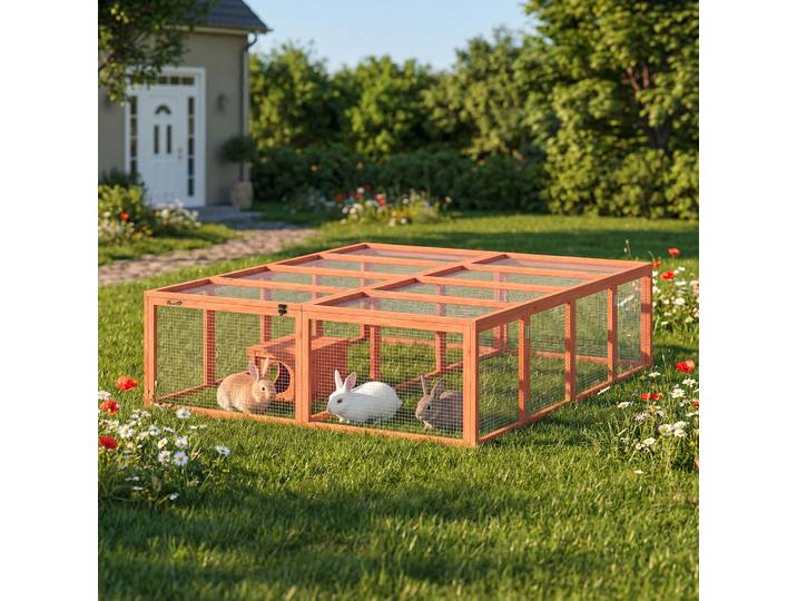 PawHut Enclos Bois 2-4 Lapins Nains 180x150x48cm Orange