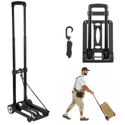 VEVOR Sackkarre klappbar, 50 kg Tragkraft, Transportkarre mit 2 Rädern & 1 elastischem Seil, Allzweck-Rollwagen mit Plattform, für Flughafen, Reisemöbel, Gepäck, Büroumzüge, Schwarz, 320x235x965mm