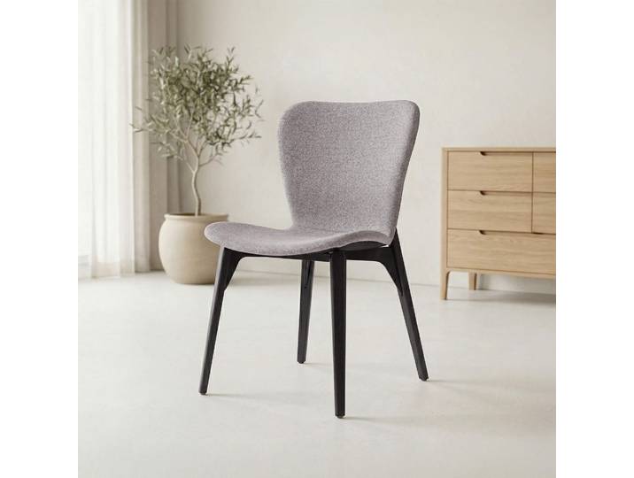 Chaise de salle à manger en tissu bouclé beige et pieds en frêne noir - Paragon