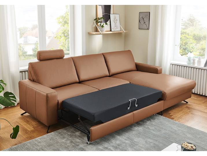 Ecksofa Wondina mit Ottomane Braun Echtleder Tomma 267 x 86 x 165cm Ottomane davorstehend rechts Keine Funktion Modern