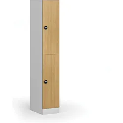 Schließfachschrank S1, 2 Fächer, 1850 x 300 x 500 mm, RFID-Schloss, laminierte Tür, Buche