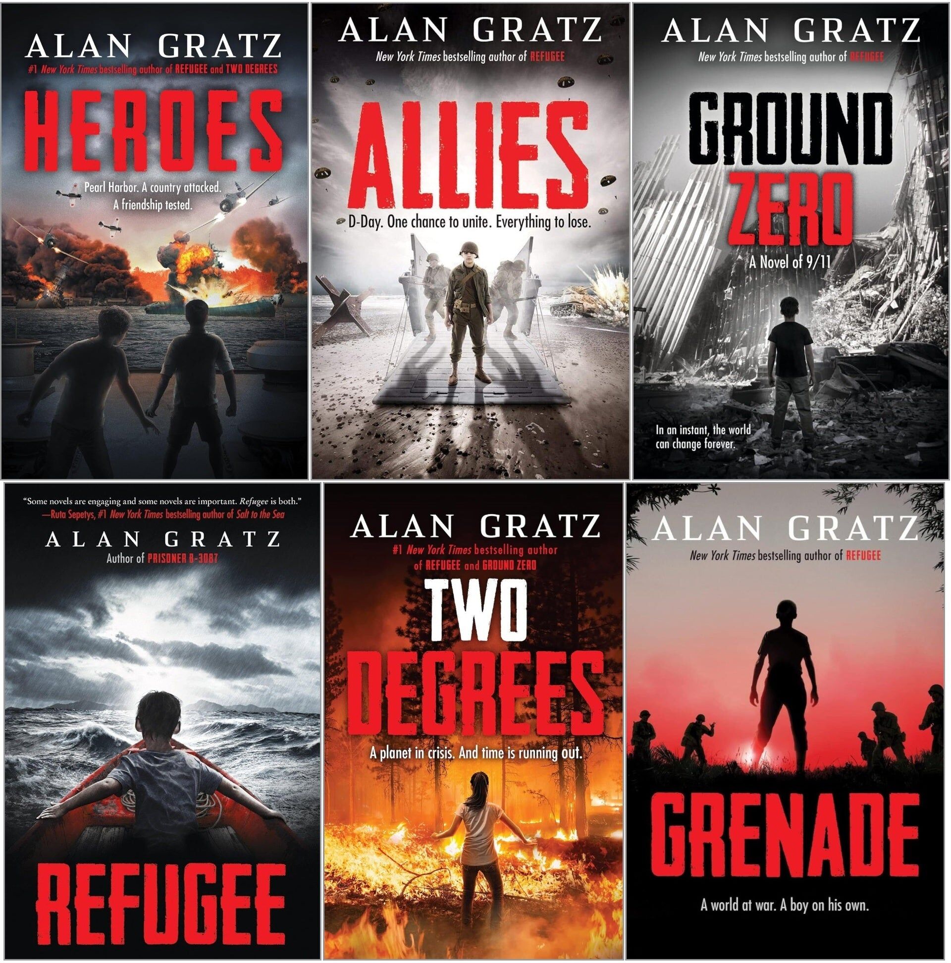 Scholastic Alan Gratz 6 Books Collection Set (Allies, Two Degrees, Grenade, Refugee, Ground Zero & Heroes)