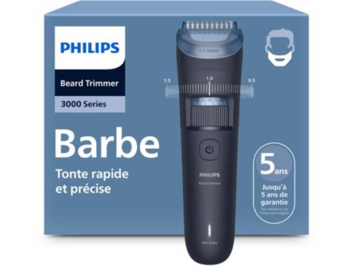 Philips - Tondeuse Barbe Bt3665/15 Series 3000, 40 Hauteurs De Coupe, Précision 0,5 Mm, Autonomie 80 Mn