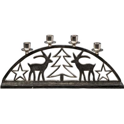Adventsleuchter CREATIV HOME "Weihnachtslandschaft für 4 Stabkerzen", silber, B:50cm H:21cm T:3cm, Kerzenhalter, im modernen Design