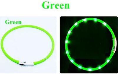 Uplifted Goods Silicone LED Dog Collar Rechargeable & Safety Flashing green 70cm