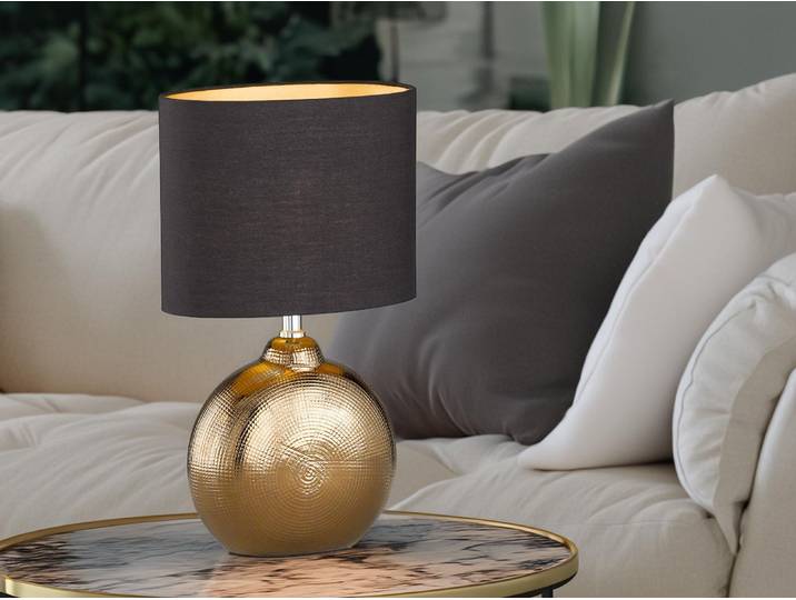 Honsel - Landhaus I Vintage Rustikale Tischleuchte I Tischlampe I Lampe I Leuchte Bronze mit Schwarz 39 cm - Kygo I Wohnzimmer I Schlafzimmer - Keramik Oval - LED geeignet E14