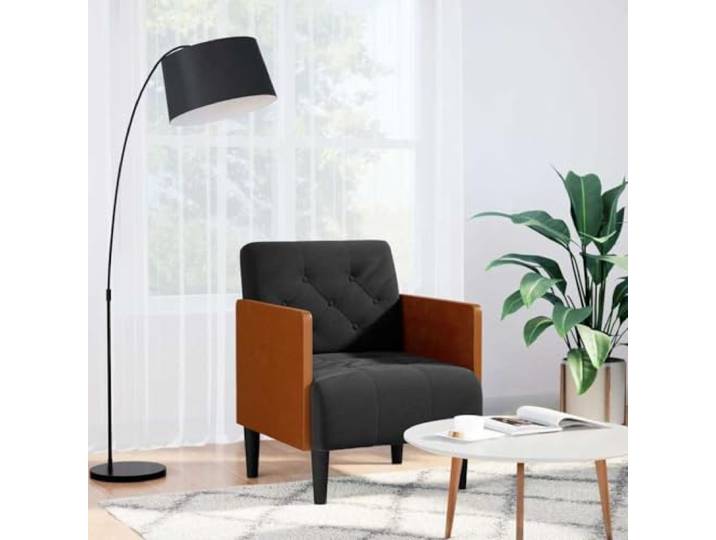 Sessel aus schwarzem Samt mit Armlehnen, 55 cm, für Wohnzimmer und Samtbezug, Federschaumsitz, Sperrholzrahmen, vielseitig einsetzbar, moderner Stil
