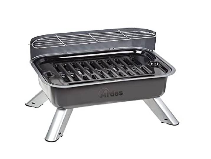 ARDES ARBBQ01 Elektrische grill zonder rook, vuurschaal, dubbele grill, XXL elektrische grill met spatbescherming en windscherm, draagbare elektrische grill voor binnen of buiten