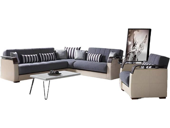 Xlmoebel Ecksofa Luxuriöses graues Ecksofa mit passendem Sessel im modernen Design, Ecksofa mit passendem Sessel, Hergestellt in Europa