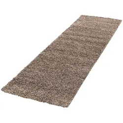 Teppich Hochflor Unifarben Polypropylen Wohnzimmer Shaggy Mokka Läufer 80x250 | Kadima Design