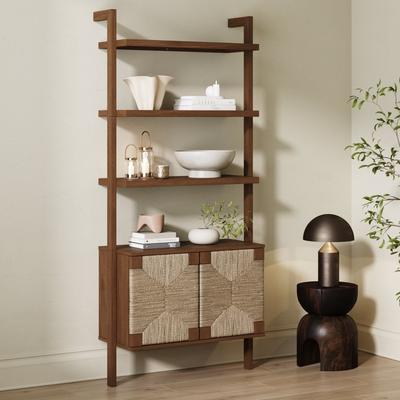 Nathan James Beacon 3-Shelf Bookcase with Seagrass Cabinet, Solid Wood Bookshelf with Storage with Solid Wood Frame