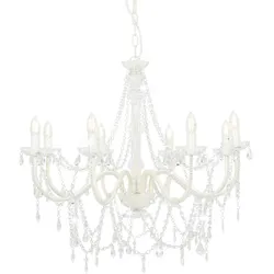 Helloshop26 - Pendelleuchte 80 x 75 cm mit Kristallperlen eleganter moderner Stil weißes Metall