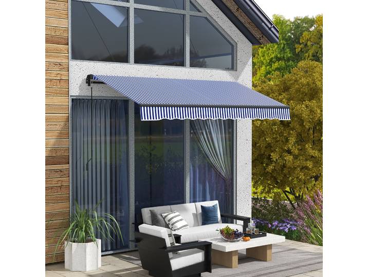 Outsunny Store Banne Manuel Bleu Blanc Aluminium