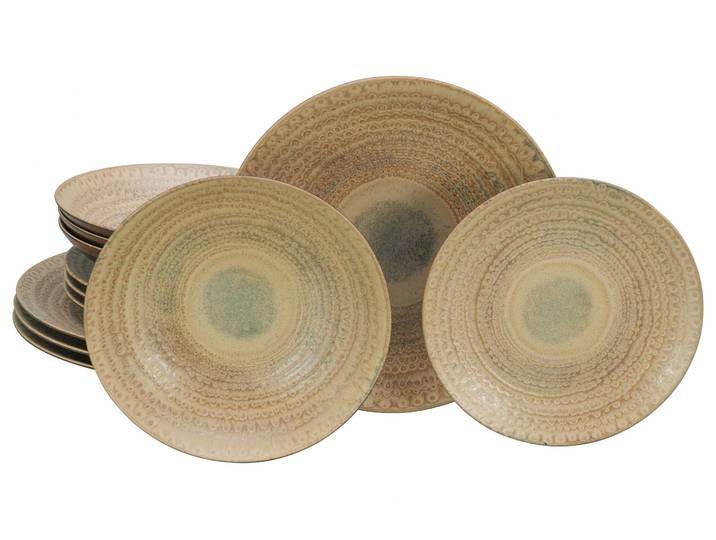 Teller-Set CREATABLE Neapel, Service 12-tlg. , beige (sand), 12, Steinzeug, Geschirr-Sets, Teller-Set, Teller Set, Edles Tellerset, Vulkanoptik