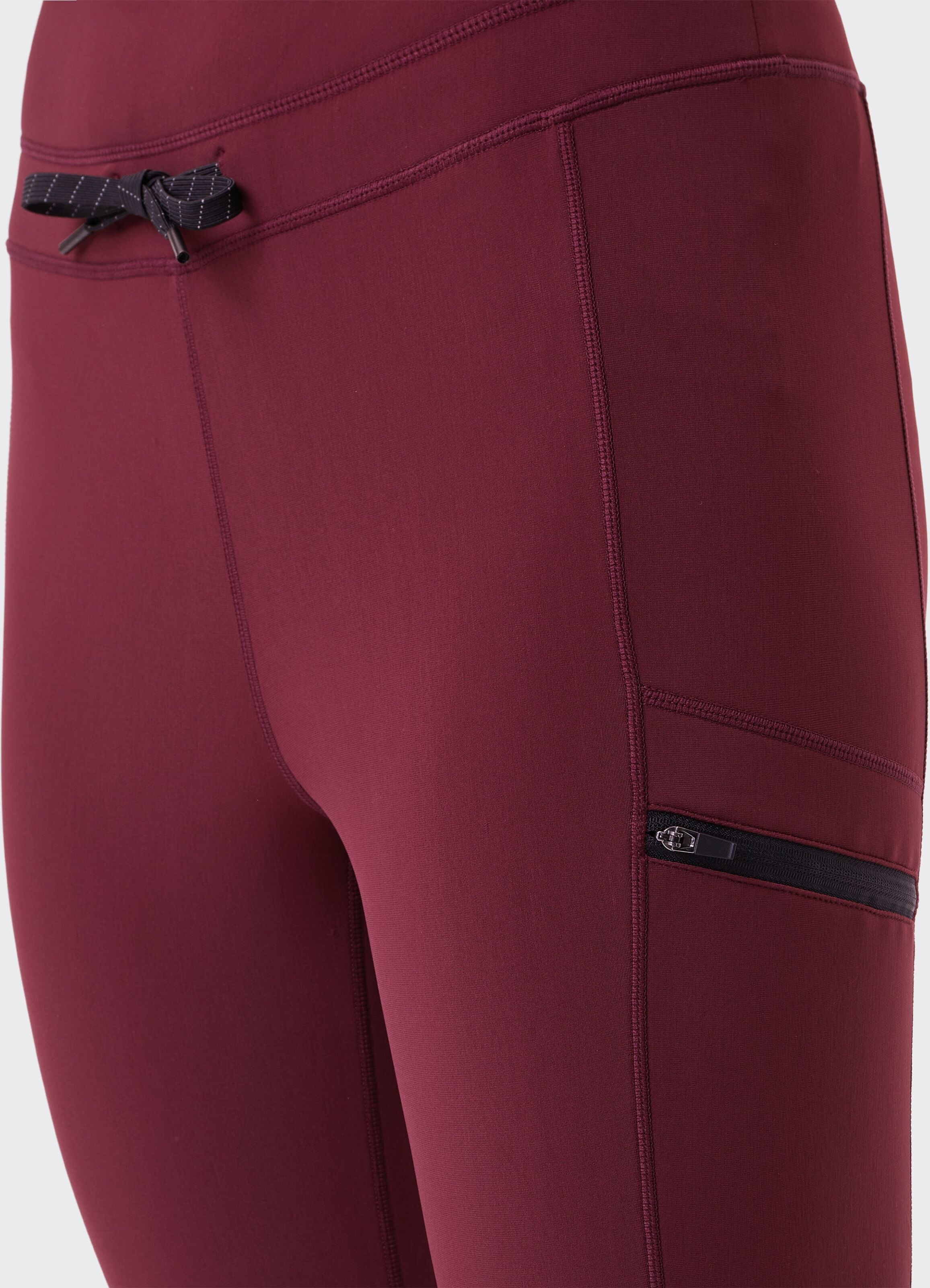 Thermoleggings HOT SPORTSWEAR, Damen, Gr. 44, N-Gr, rot (schwarz wine), Web, Obermaterial: 85% Polyamid, 15% Elasthan, unifarben, Hosen Thermoleggings, mit Reissverschlusstaschen, extra-enges Bein schwarz wine 44, N-Gr