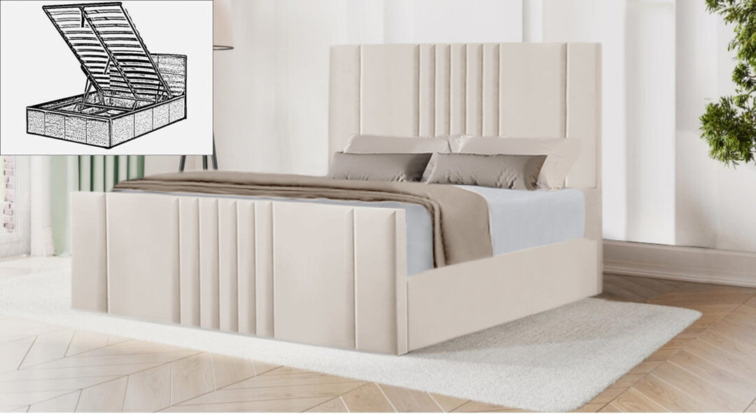 Ebern Designs Moherek Upholstered Storage Bed Cream Single (3')