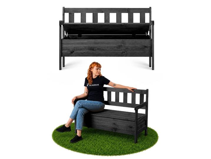 KADAX Banc de jardin en bois avec dossier 120 cm avec coffre\, terrasse\, balcon\, anthracite