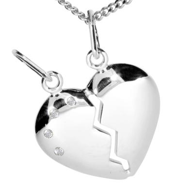 Kette mit Anhänger OSTSEE-SCHMUCK "- geteiltes Herz - Silber 925/000 - Zirkonia" Gr. 45, silber (silber 925, silberfarben, weiß), Schmuck_Sets, Damen, 45, Silber 925 (Sterlingsilber)