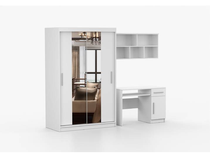 Jugendzimmer Komplett – Set TOBBY BB 01 (3-teilig) Weiß Weiß + Spiegel