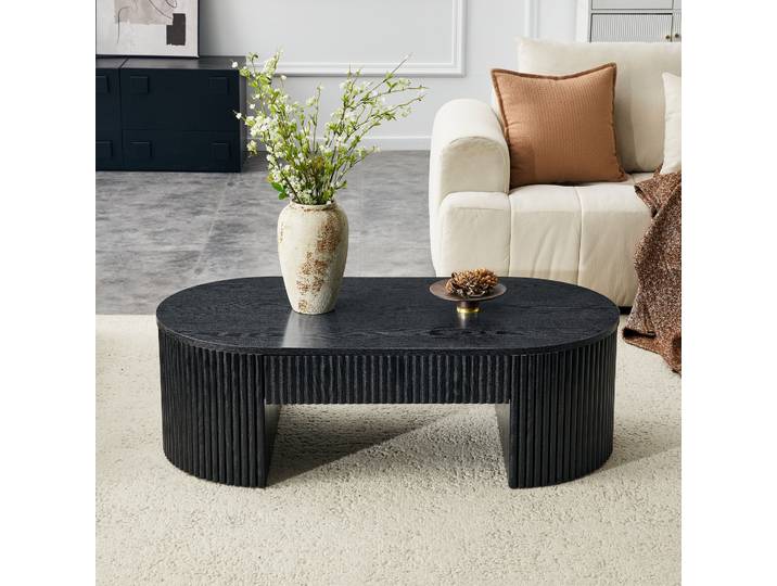 Table Basse Fixe Ovale 105x54x38 Cm En Bois Noir\, Avec Rangement Pour Salon Moderne Floragrace