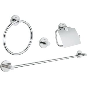 GROHE Badaccessoires-Set Essentials 40776001, Bad-Set 4 in 1, 4-teilig, aus Metall, zur Wandmontage, silber