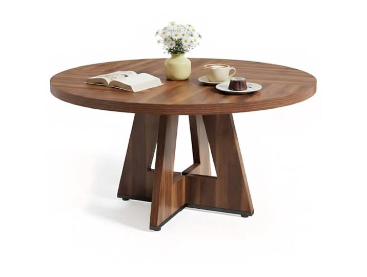 LITTLE TREE Runder Esstisch 120 cm, Esszimmertisch mit Holzsockel für 4–6 Personen, Kleiner Küchentisch im Minimalistischen Design, für Wohnzimmer Balkon Esszimmer, Retro Braun