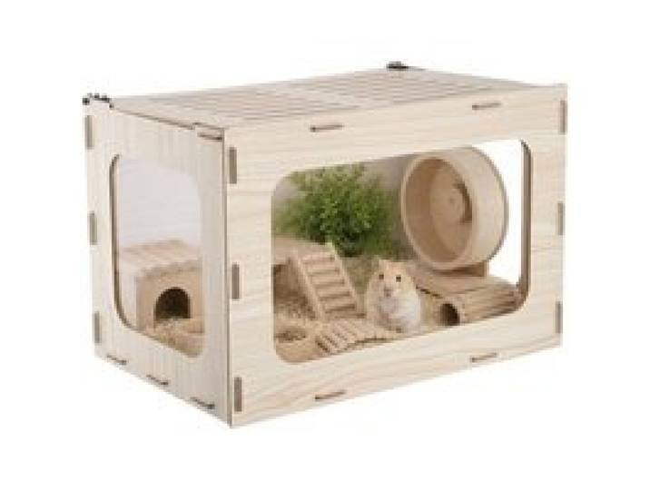 VEVOR Hamsterkooi, Knaagdierkooi, Knaagdierverblijf, Houten Hamsterkooi, 605x405x405mm, Kijkvenster van 270°, Knaagdierbestendig met Deksel en Ventilatie, voor Goudhamsters, Dwerghamsters, Cavia's en Gerbils