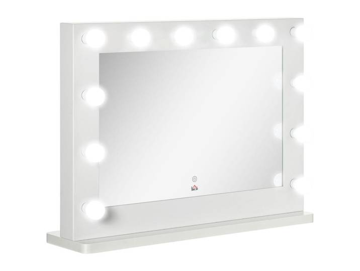 Homcom Hollywood Spiegel 80 x 60 cm Schminkspiegel mit LED-Beleuchtung, Touchschalter, Weiß, Metall, 80x60x20 cm, Spiegel, Schminkspiegel